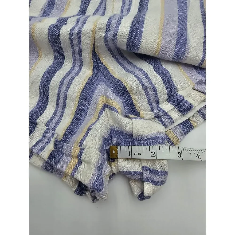 Hollister Women's S Purple and White Linen Overall Cuffed Shorts